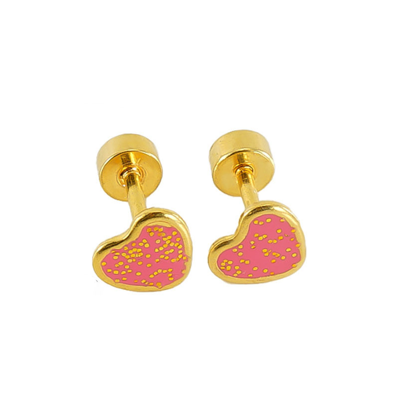 Lovely Polka Dot Cordate Stainless Steel Colors Enamel Stud Earrings
