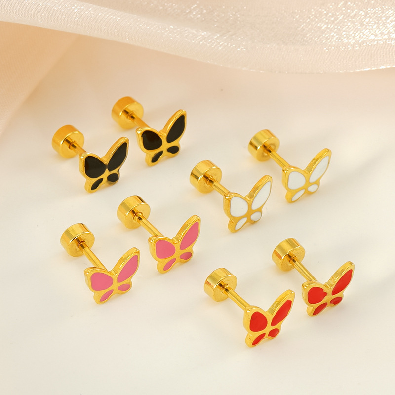 Minimalist Butterfly Shape Enamel Stainless Steel Stud Earrings