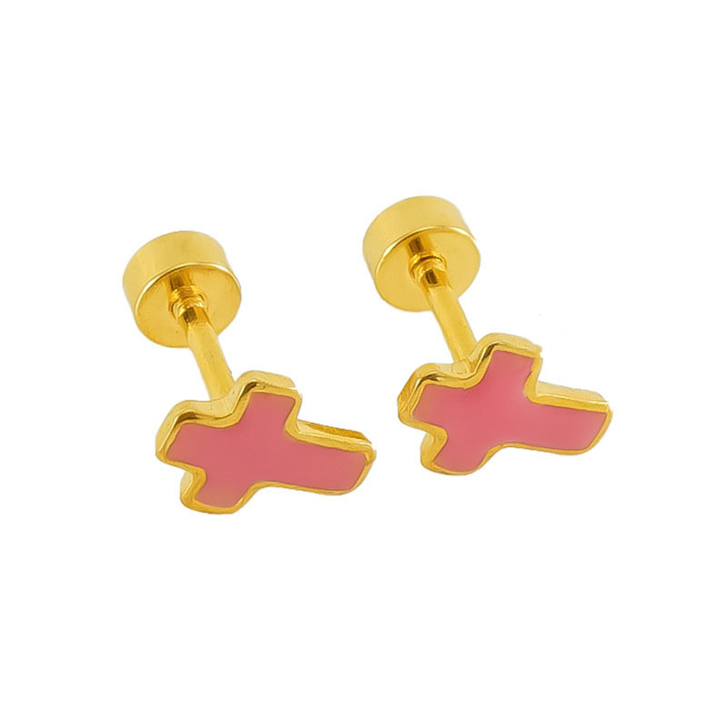 Simple Cross Stainless Steel Stud Earrings with Enamel