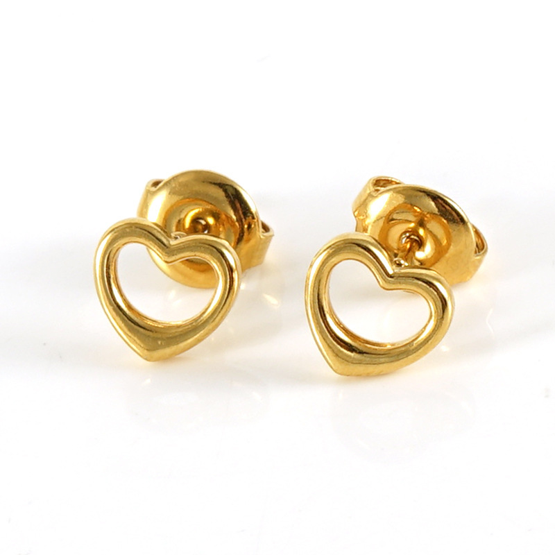 Minimalist Hollow Heart 316L Stainless Steel Stud Earrings