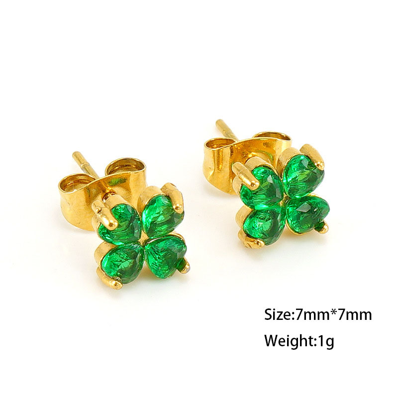 PVD Coated French Sweet Stainless Steel Heart Flower Zircon Stud Earrings