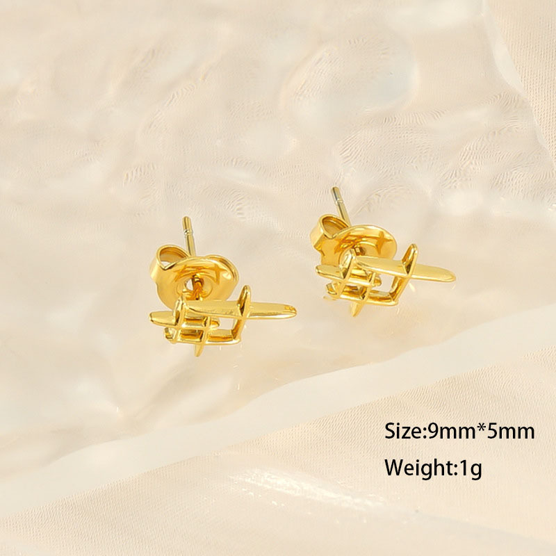 Stainless Steel Three Stacked Small Hollow Cross  Stud Earrings