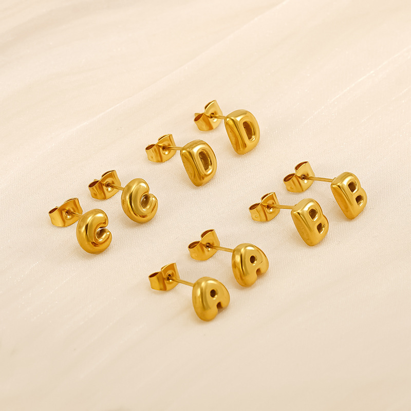 18K Gold Mini Bubble Letter Stainless steel Stud Earrings
