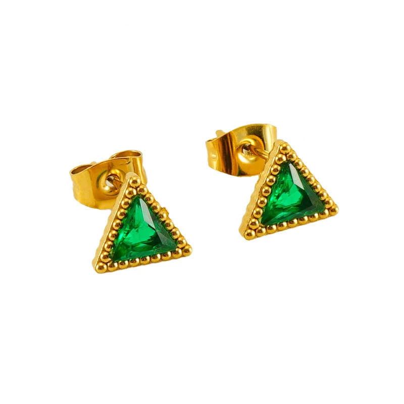 Cute Stainless Steel Triangle Zircon Stud Earrings with polka-dot border