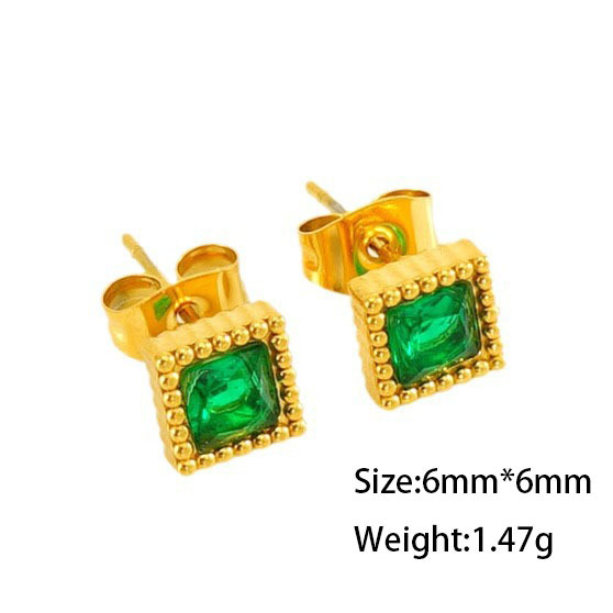 316L PVD Coated Stainless Steel Mini Square Zircon Stud Earrings