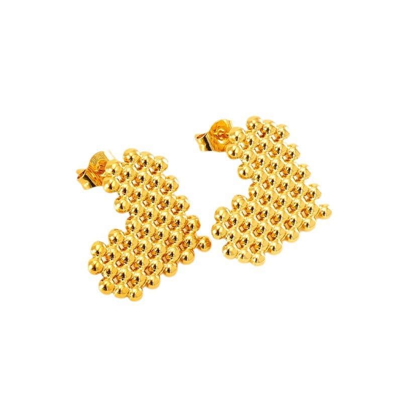 316L Heart Shaped Round Bead Stainless Steel Stud Earrings