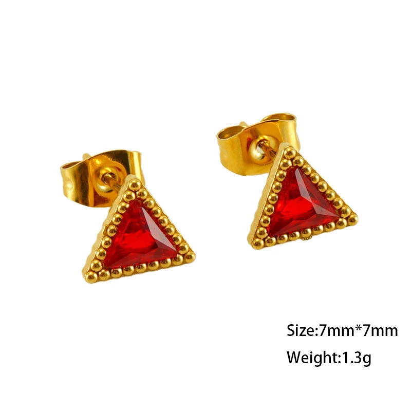 Cute Stainless Steel Triangle Zircon Stud Earrings with polka-dot border