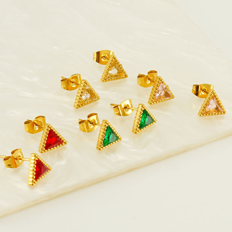 Cute Stainless Steel Triangle Zircon Stud Earrings with polka-dot border