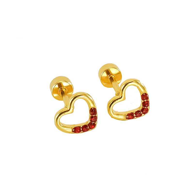 Gold heart outline with rhinestone Stainless Steel Stud Earrings