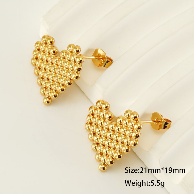 316L Heart Shaped Round Bead Stainless Steel Stud Earrings