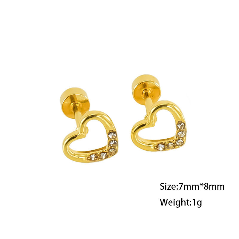 Gold heart outline with rhinestone Stainless Steel Stud Earrings