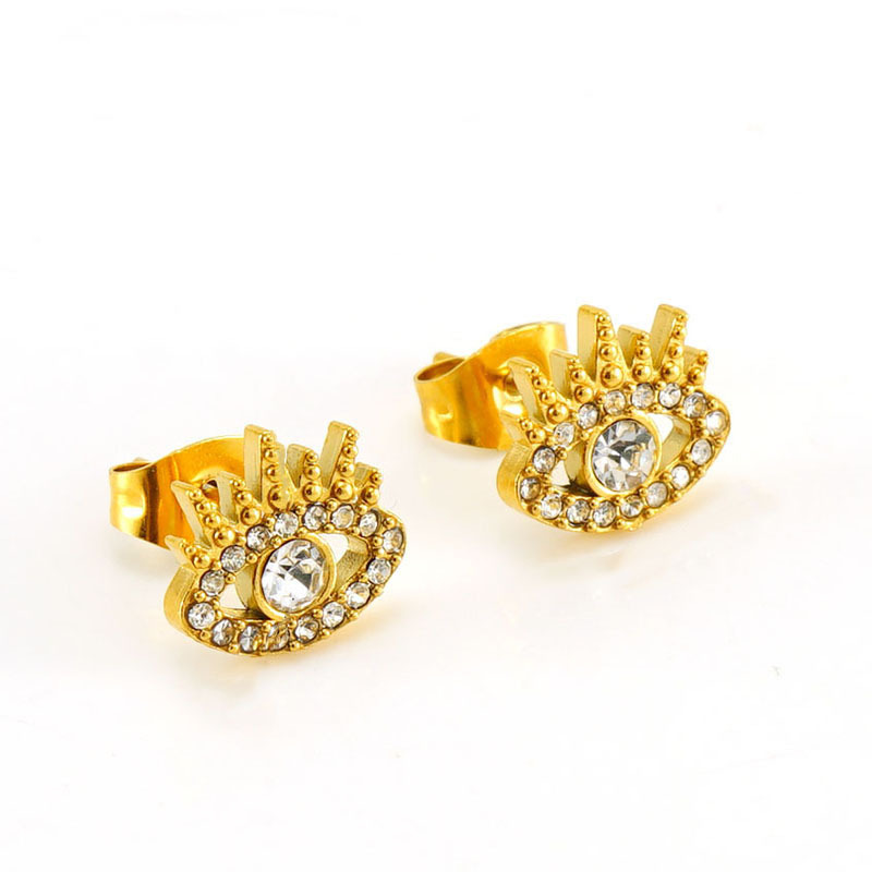 18K Gold Stainless Steel Fashion Devil's Eye Zirconia Stud Earrings