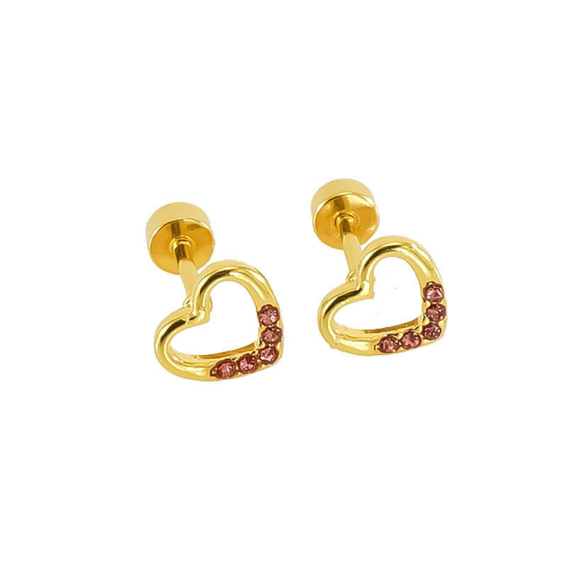 Gold heart outline with rhinestone Stainless Steel Stud Earrings