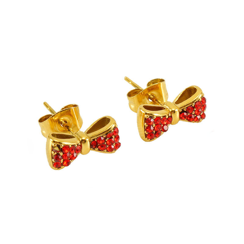 316L Stainless Steel French Bow With Rhinestones Stud Earrings