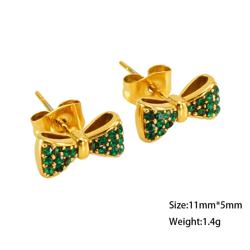316L Stainless Steel French Bow With Rhinestones Stud Earrings
