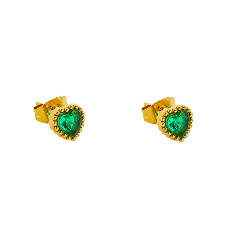 Sweet Gold Dot with Heart Zirconia Stainless Steel Stud Earrings