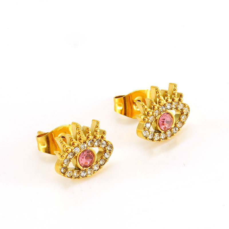 18K Gold Stainless Steel Fashion Devil's Eye Zirconia Stud Earrings