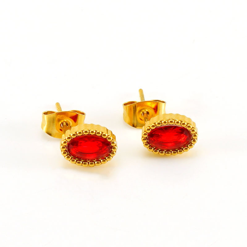 316L Stainless Steel Stylish Steel Bead Set Oval  Zircon Stud Earrings
