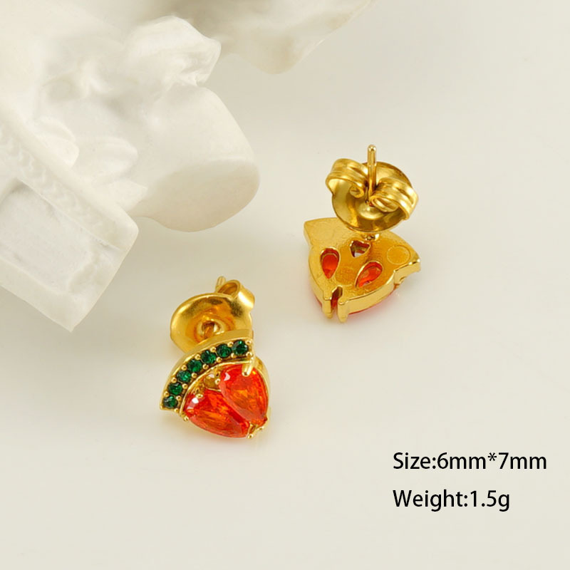 Simple Gold Plated Watermelon  Stainless Steel Stud Earrings with Zircon