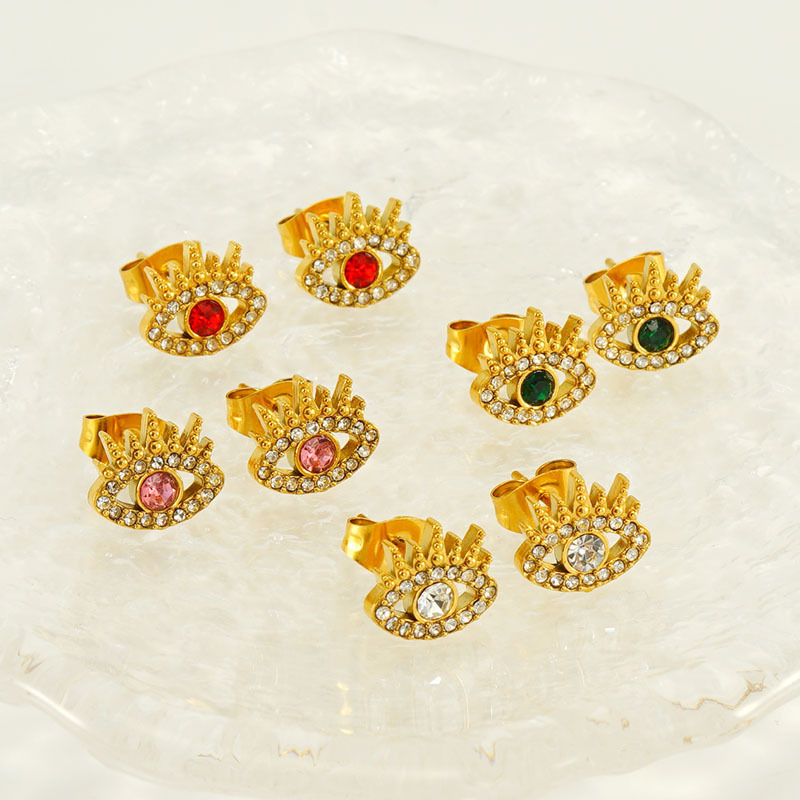 18K Gold Stainless Steel Fashion Devil's Eye Zirconia Stud Earrings