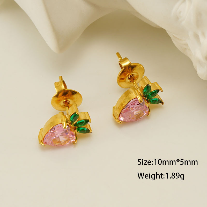Fashion 18k Gold Strawberries  Stainless Steel Stud Zirconia Earrings