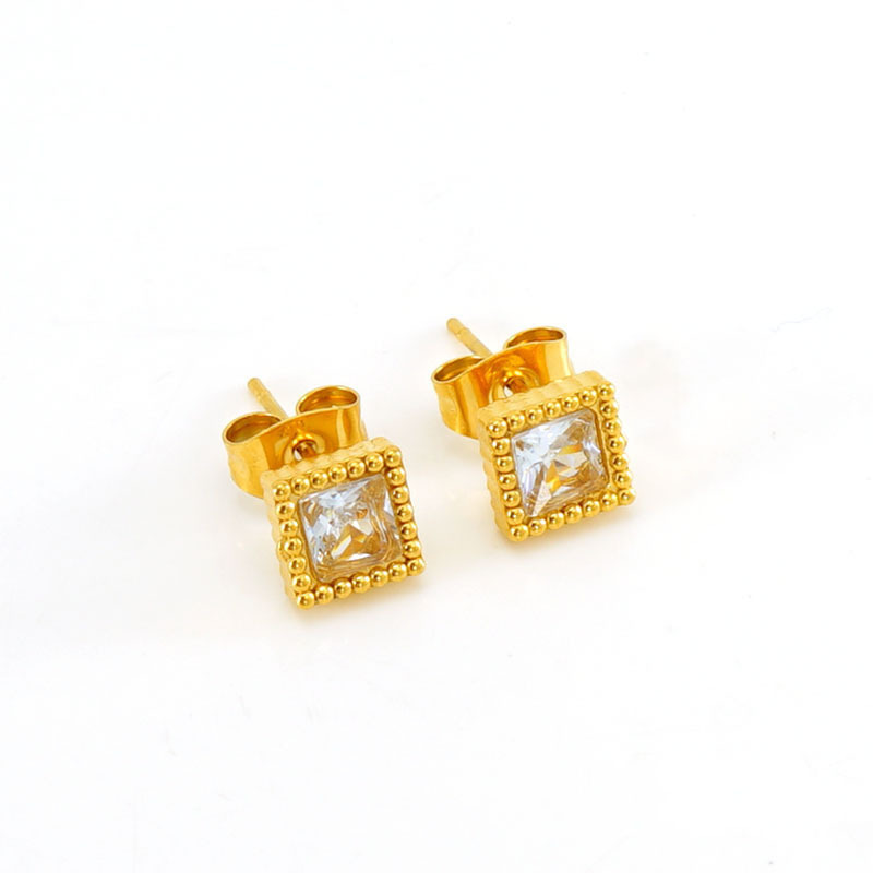 316L PVD Coated Stainless Steel Mini Square Zircon Stud Earrings