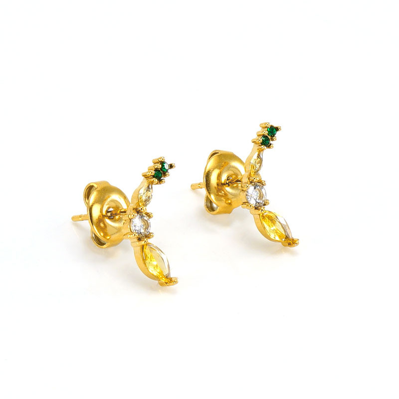 Colors Zircon  Cute Banana Stainless Steel Stud Earrings