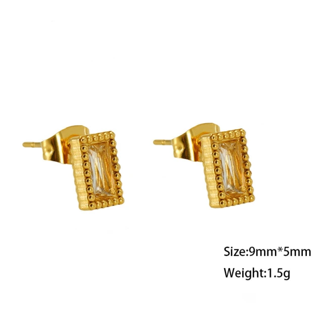 Decorative Border Stainless Steel Stud Earrings with Cubic Zirconium