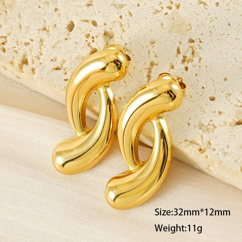 Stainless Steel Geometric Teardrop Line  Stud Earrings