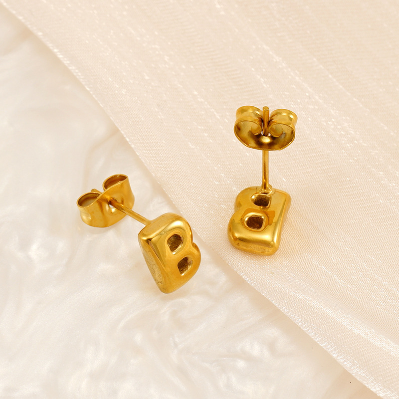 18K Gold Mini Bubble Letter Stainless steel Stud Earrings