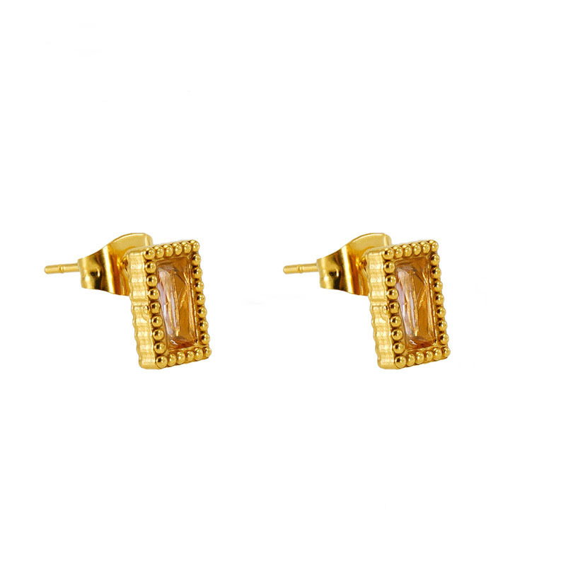Decorative Border Stainless Steel Stud Earrings with Cubic Zirconium