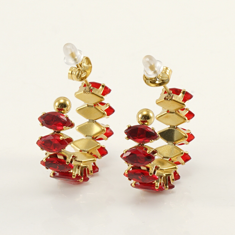 316L Stainless Steel Stud Earrings with Colorful Teardrop Zirconias