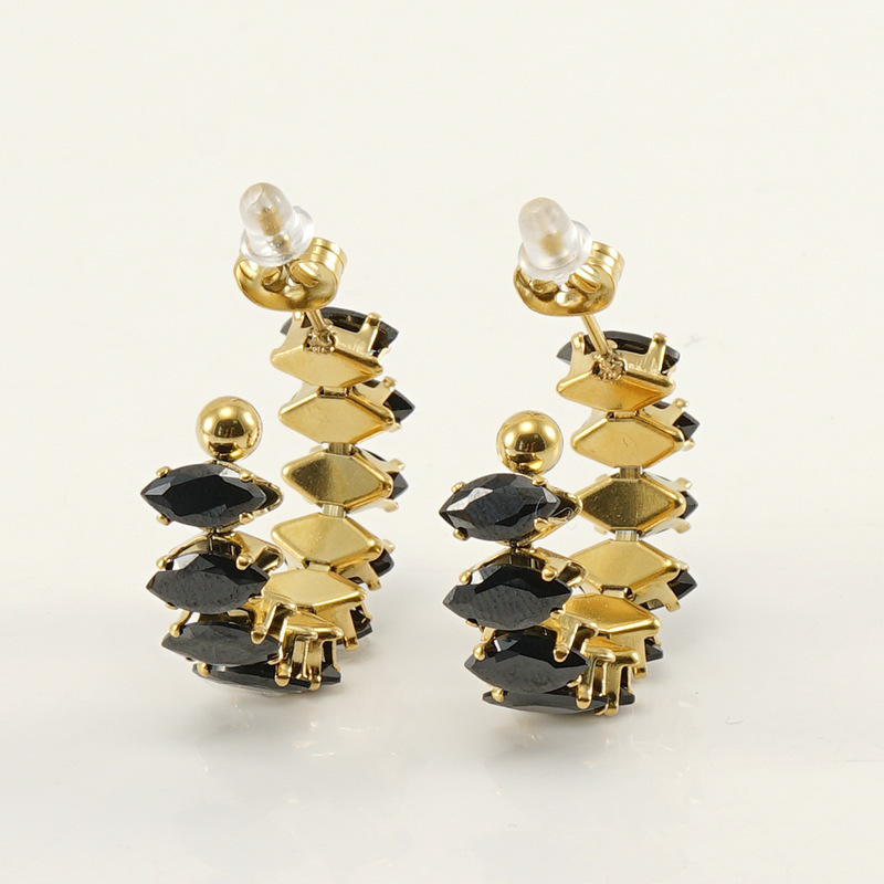 316L Stainless Steel Stud Earrings with Colorful Teardrop Zirconias
