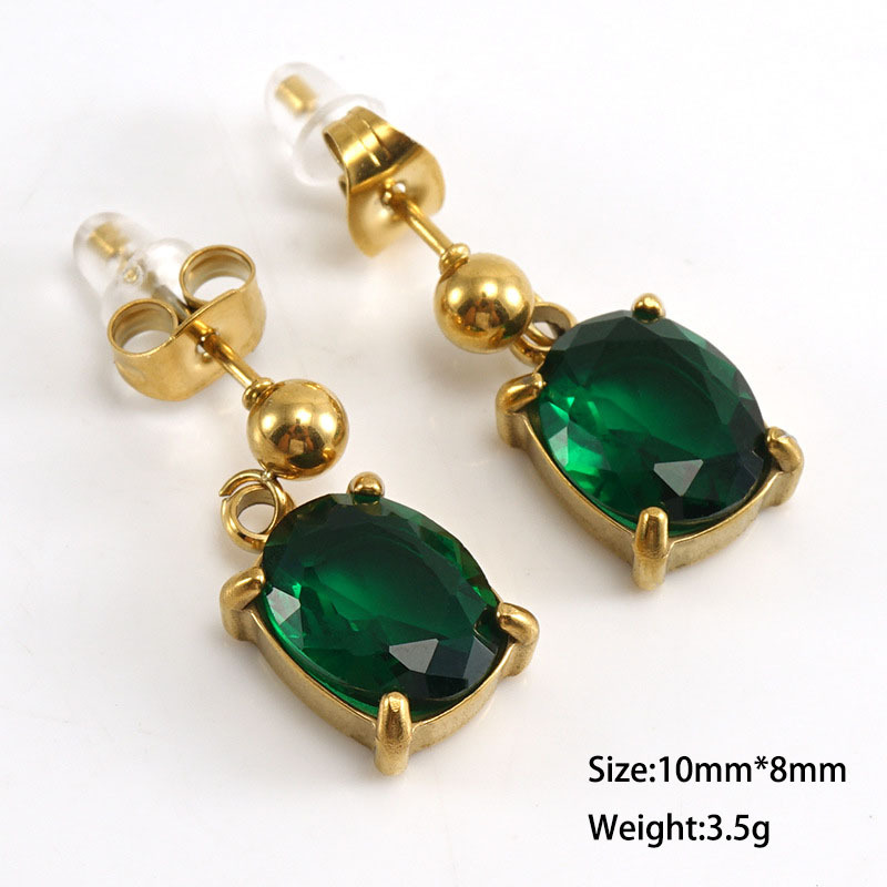 18K Gold Earrings in OIval Shaped Cubic Zirconia Stainless Steel