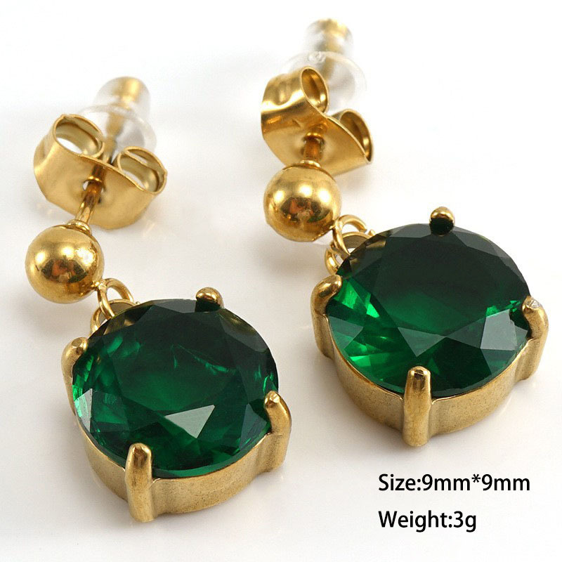 Stainless Steel Stud Earrings with Rounded Raised Cubic Zirconia