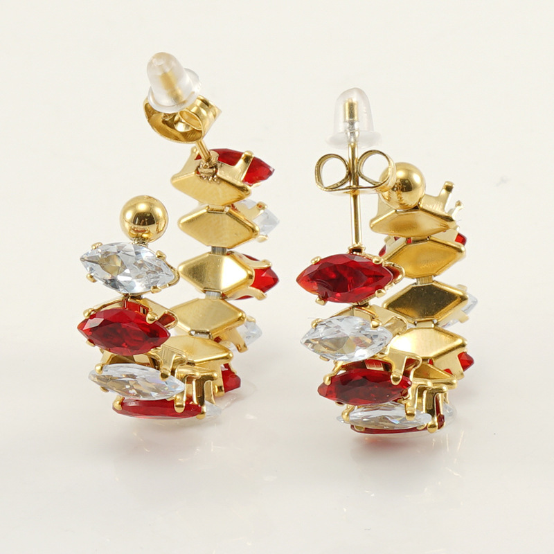 316L Stainless Steel Stud Earrings with Colorful Teardrop Zirconias