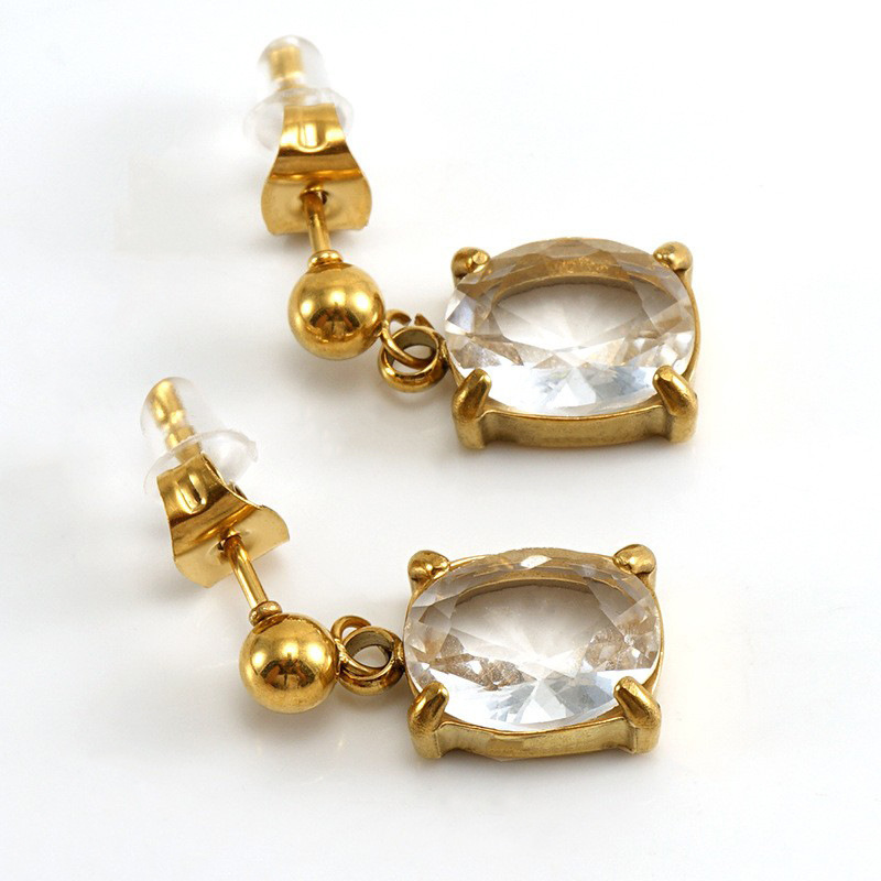 18K Gold Earrings in OIval Shaped Cubic Zirconia Stainless Steel