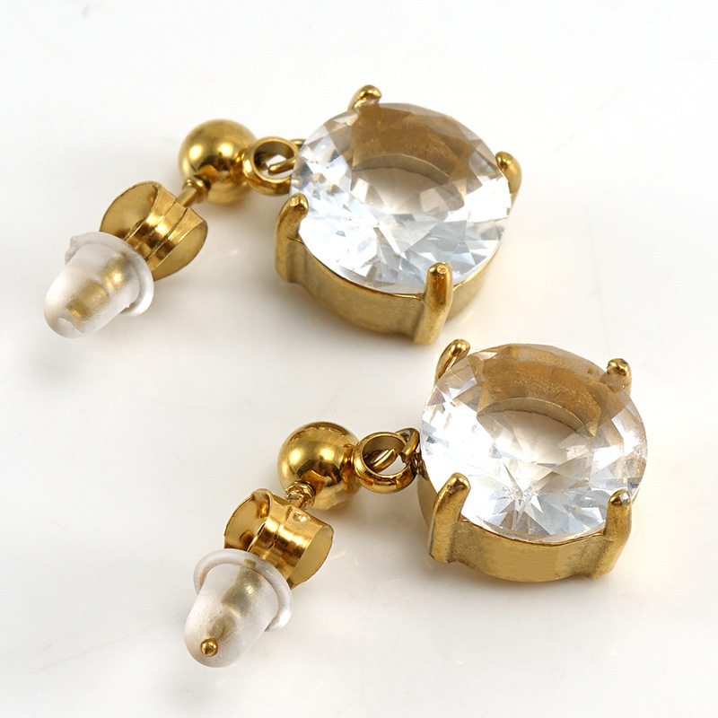 Stainless Steel Stud Earrings with Rounded Raised Cubic Zirconia