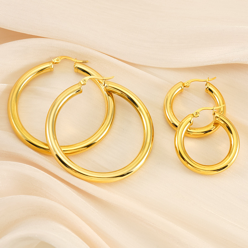 Simple PVD Plated 30mm&50mm Hoop Earrings in Stainless Steel