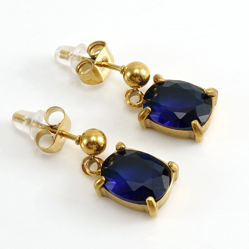 18K Gold Earrings in OIval Shaped Cubic Zirconia Stainless Steel