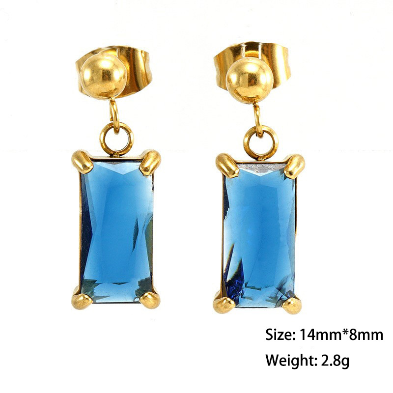 18k Gold Rectangular Zirconia Stainless Steel Stud Earrings