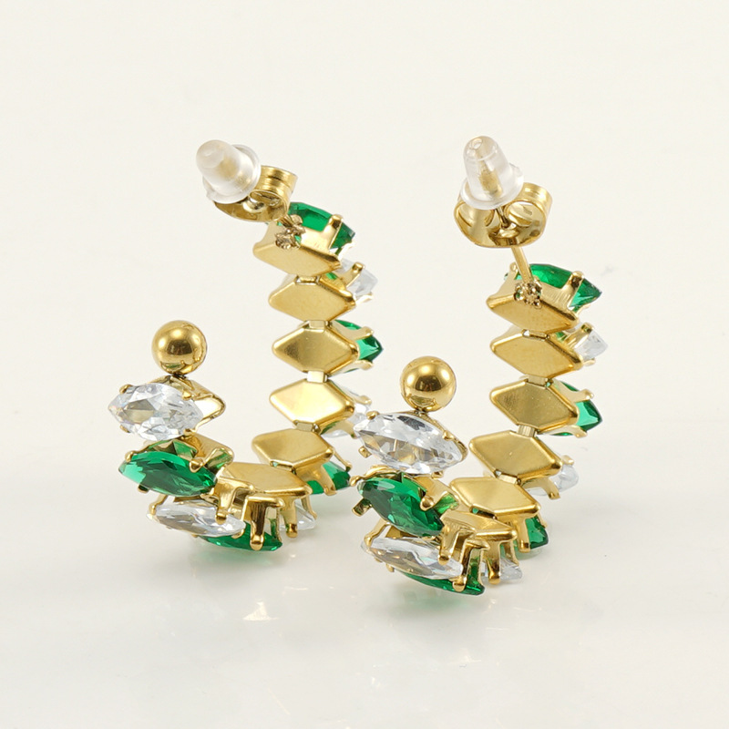 316L Stainless Steel Stud Earrings with Colorful Teardrop Zirconias