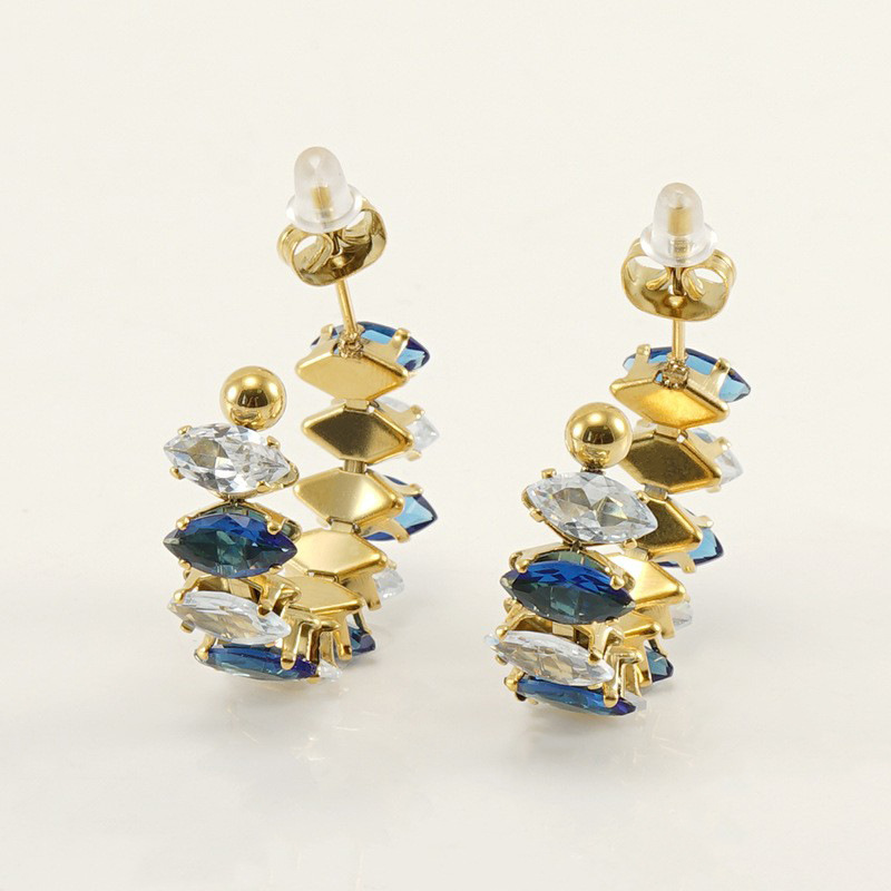 316L Stainless Steel Stud Earrings with Colorful Teardrop Zirconias