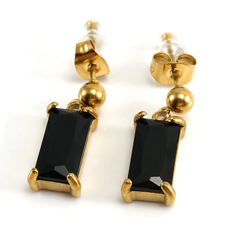 18k Gold Rectangular Zirconia Stainless Steel Stud Earrings