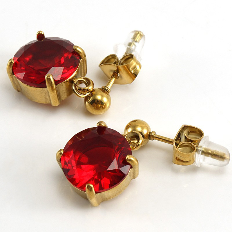 Stainless Steel Stud Earrings with Rounded Raised Cubic Zirconia
