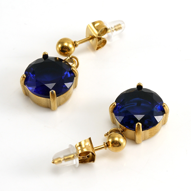 Stainless Steel Stud Earrings with Rounded Raised Cubic Zirconia