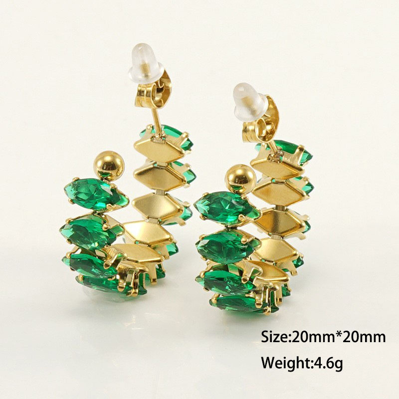 316L Stainless Steel Stud Earrings with Colorful Teardrop Zirconias