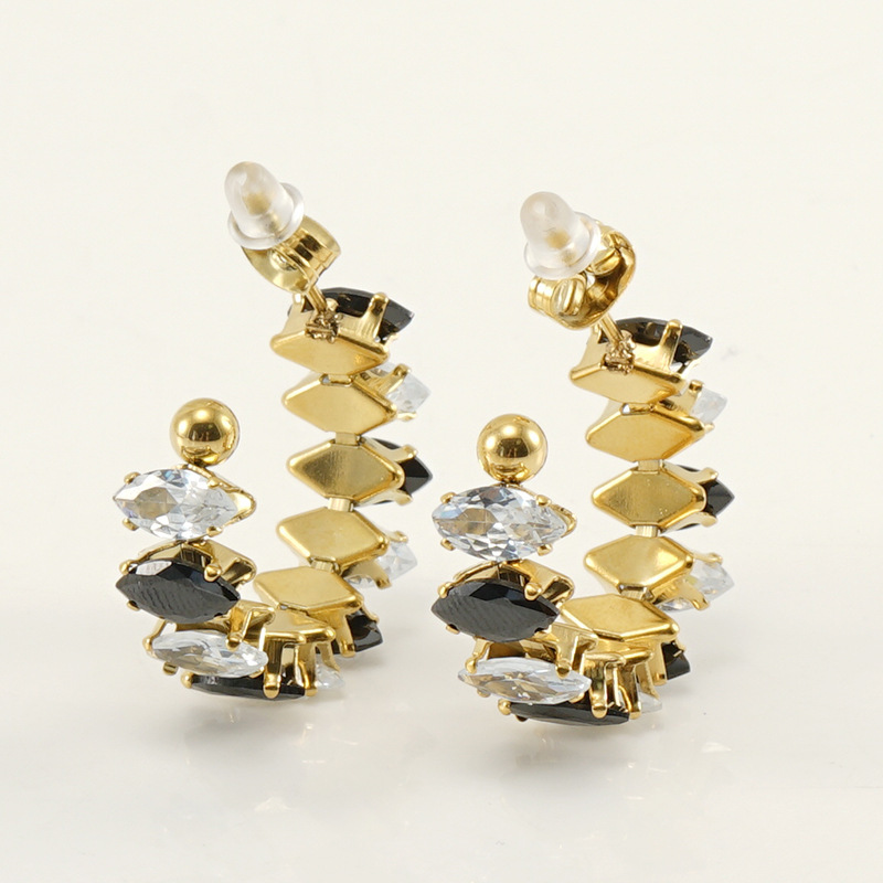 316L Stainless Steel Stud Earrings with Colorful Teardrop Zirconias