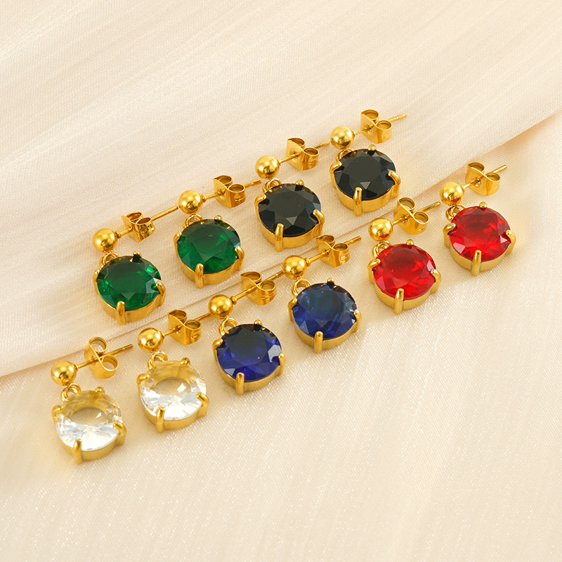Stainless Steel Stud Earrings with Rounded Raised Cubic Zirconia