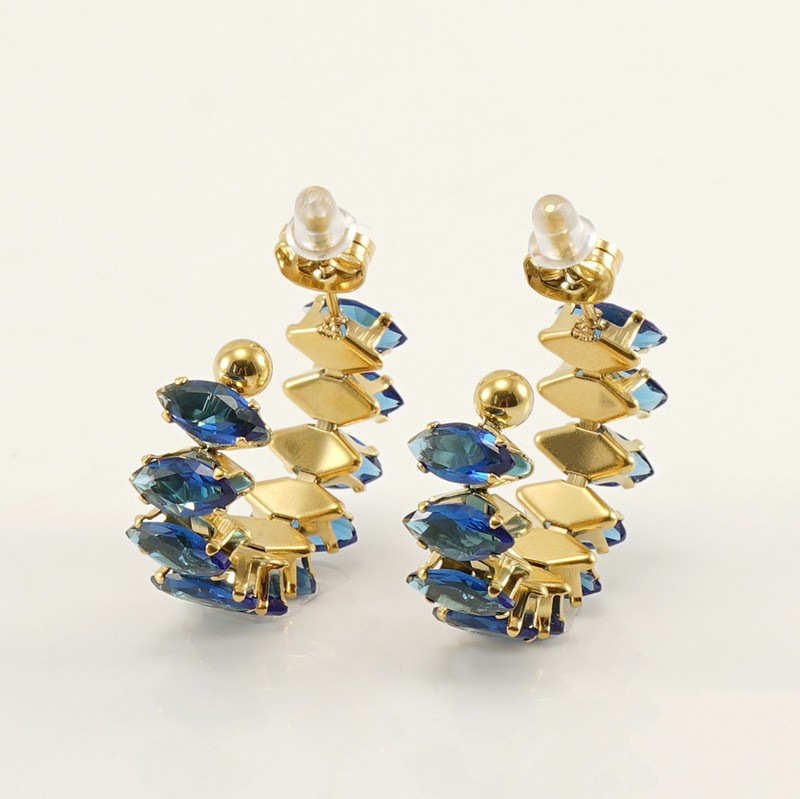 316L Stainless Steel Stud Earrings with Colorful Teardrop Zirconias